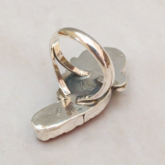 Vintage Sterling Silver Turquoise & Coral Ring – Navajo-Style Split Shank - Picture 5 of 11